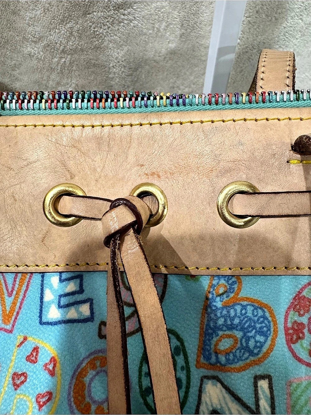 Dooney & Bourke Doodle II Coated Cotton Tote Blue & Brown - Picture 8 of 11